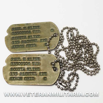Placas de Identificación (Dog-Tag) Paul E Kline Original